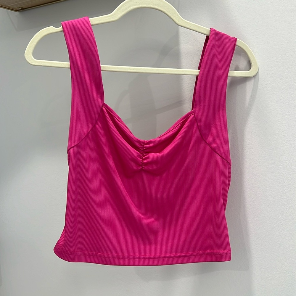 Hot pink top with scrunch in front and very comfortable